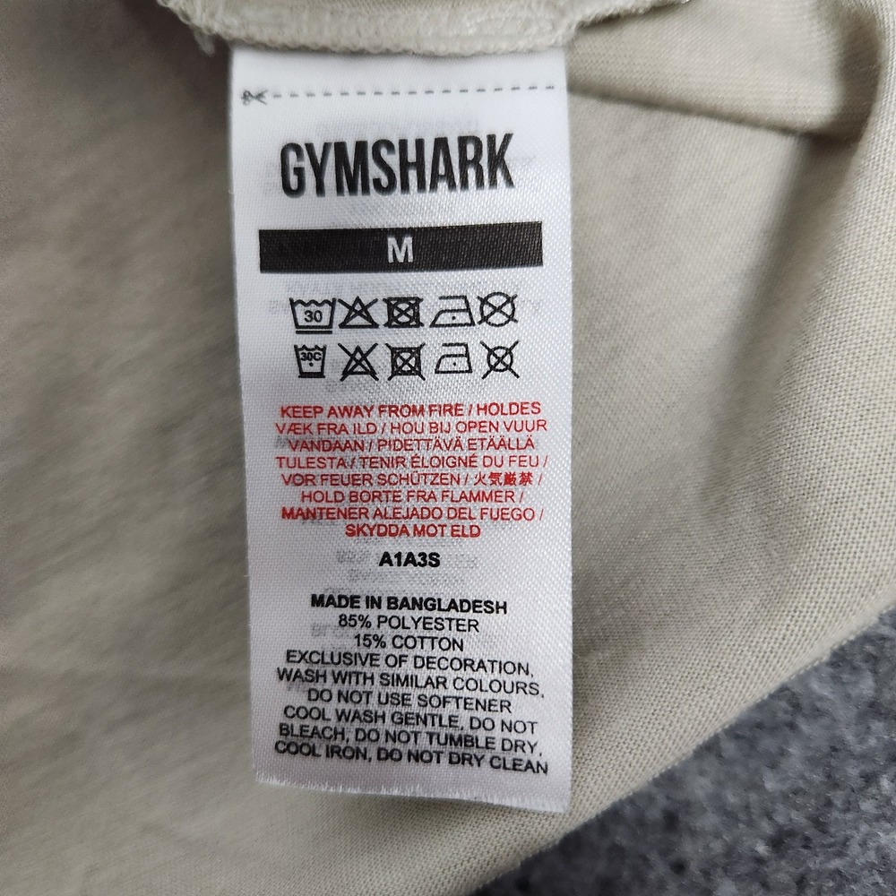 Gymshark Long Sleeve Logo T Shirt Men M Off White Crew Neck Sportswear Workout - Picture 6 of 6